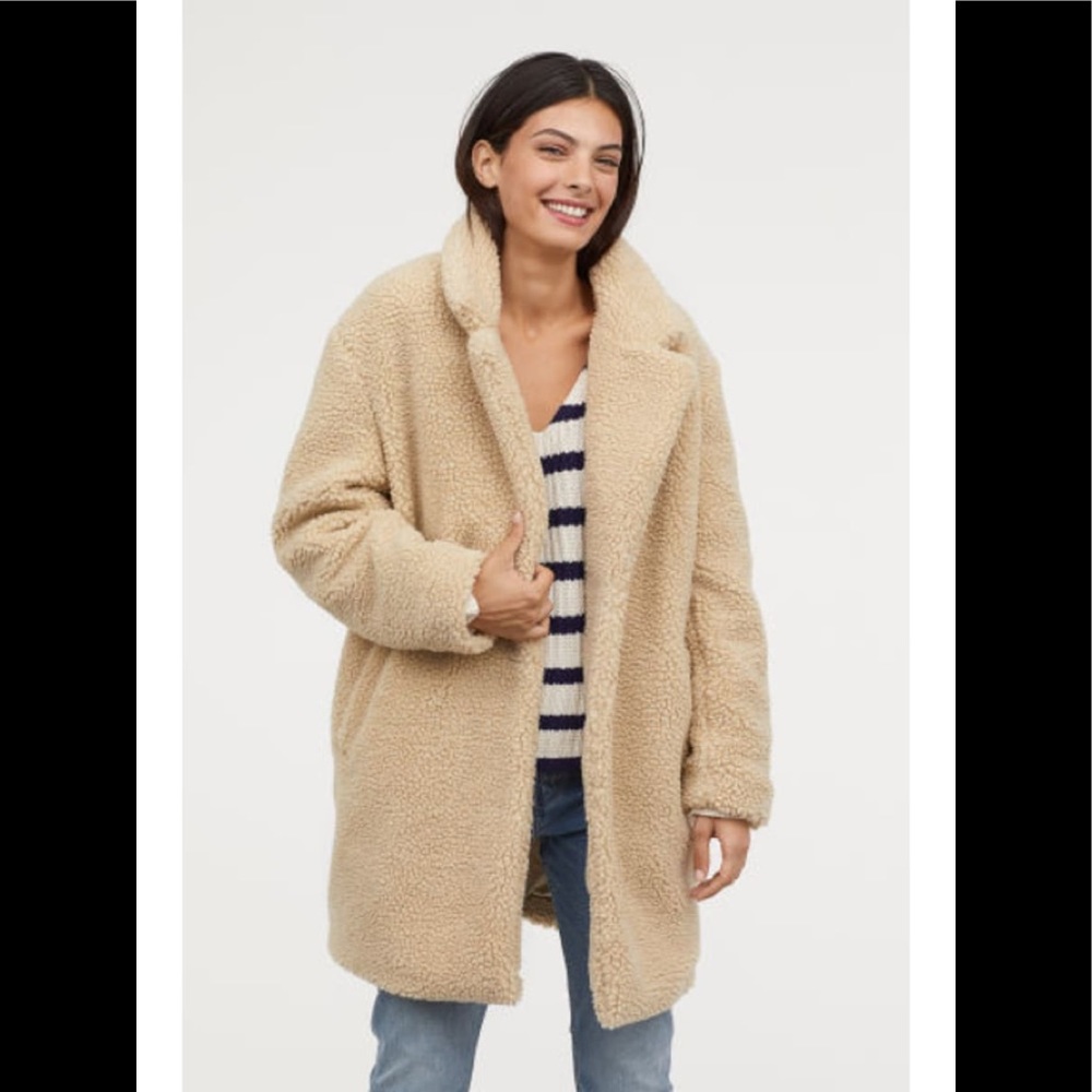H&M LOGG faux fur teddy coat beige